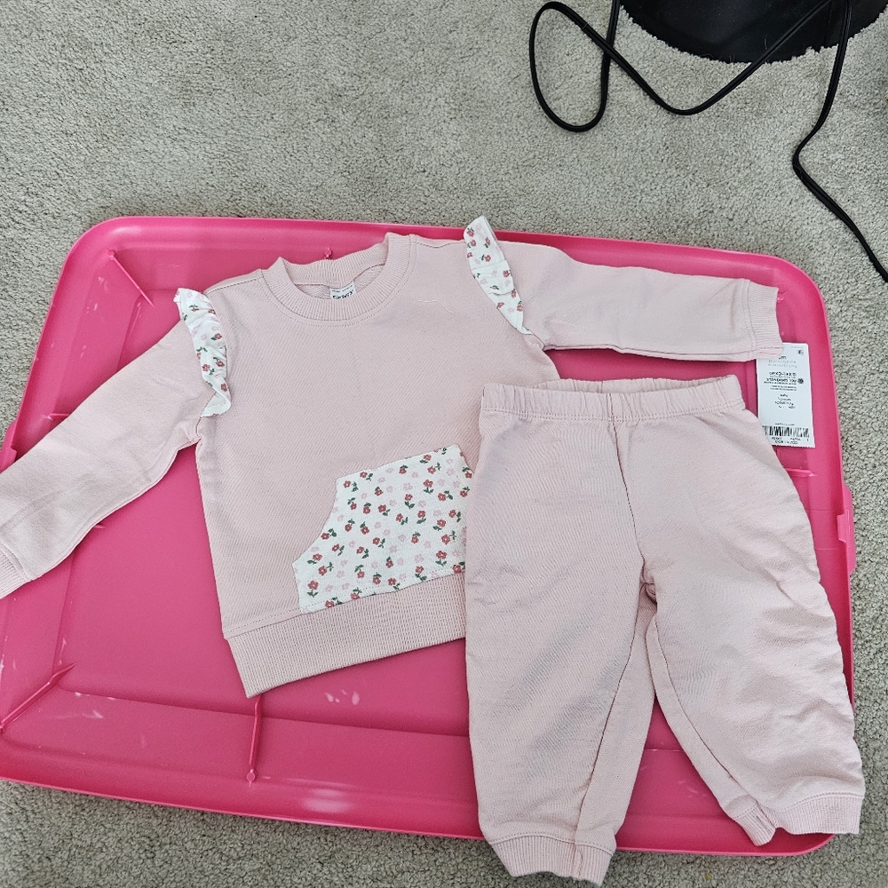 NWT Carter's Baby Pink Floral Sweatshirt and Pants Set
